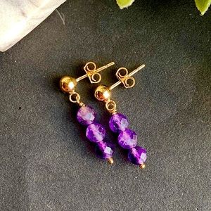 Amethyst Earrings Dangle Studs February Birthstone 14k gold